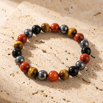 Bracelet "Ancrage & Protection" en Tourmaline, Jaspe Rouge, Hématite & Oeil de Tigre - 6mm / 17cm - L'Arbre des Chakras