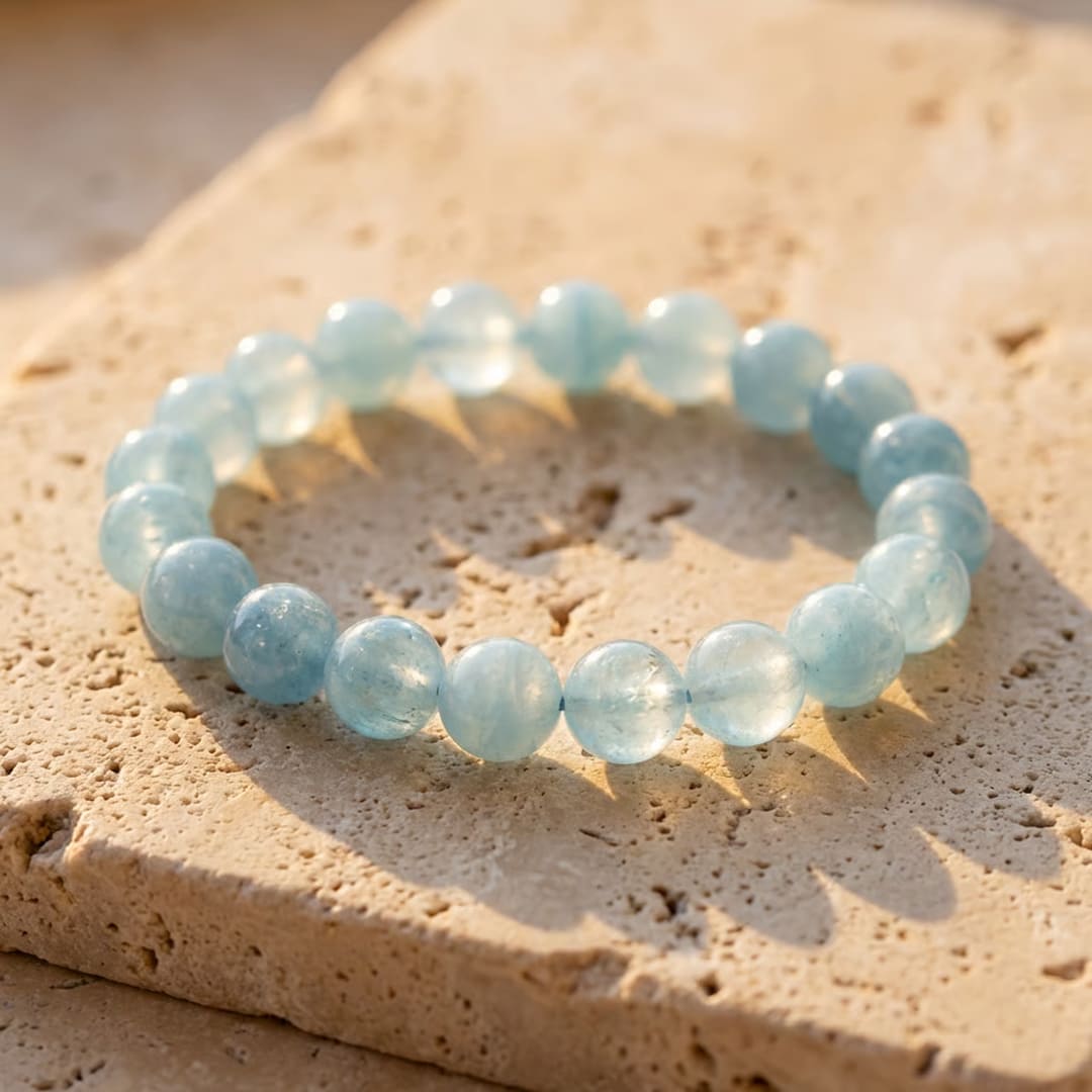 Bracelet "Bonheur" en Aigue-Marine - - L'Arbre des Chakras
