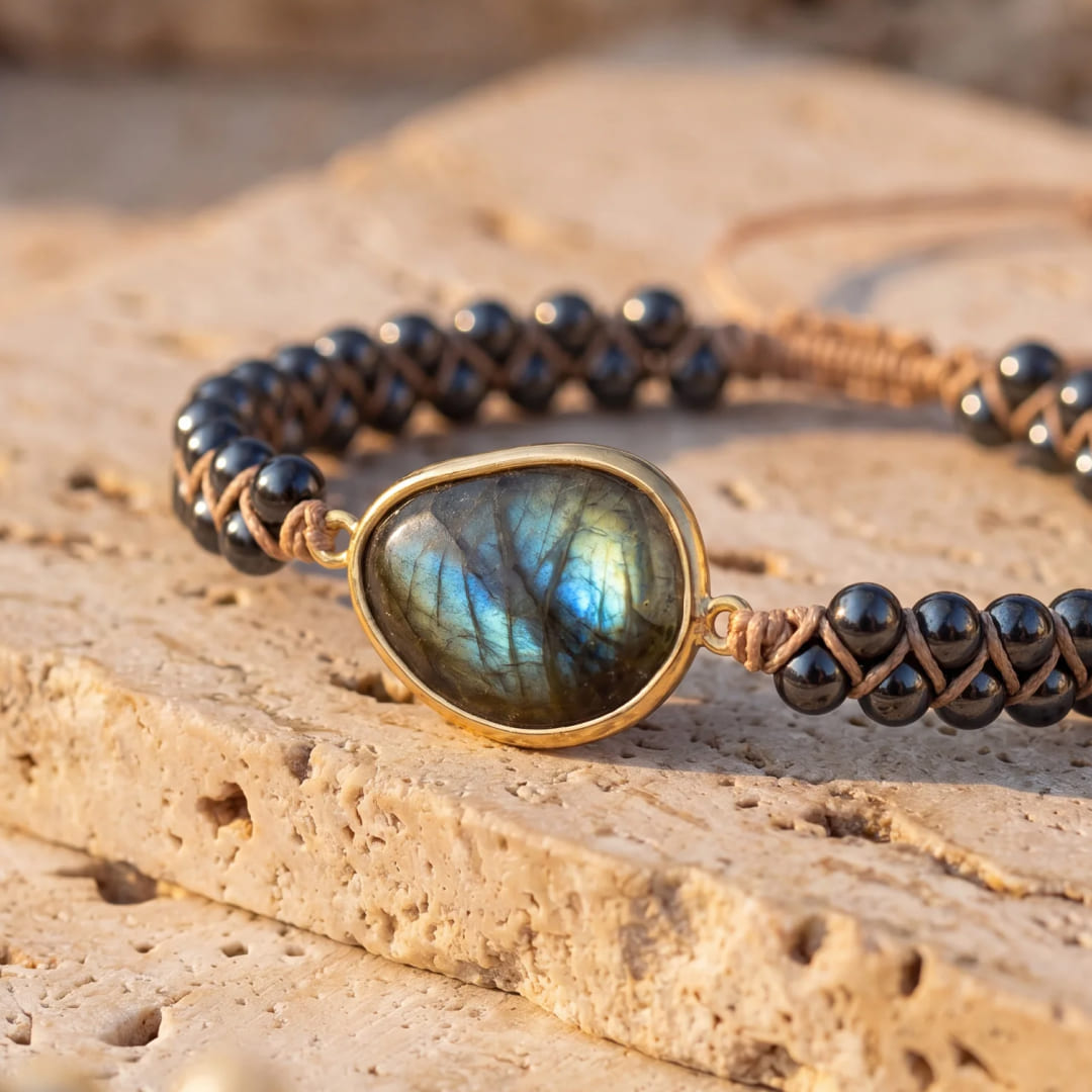 Bracelet "Oeil Céleste" en Labradorite & Hématite - - L'Arbre des Chakras