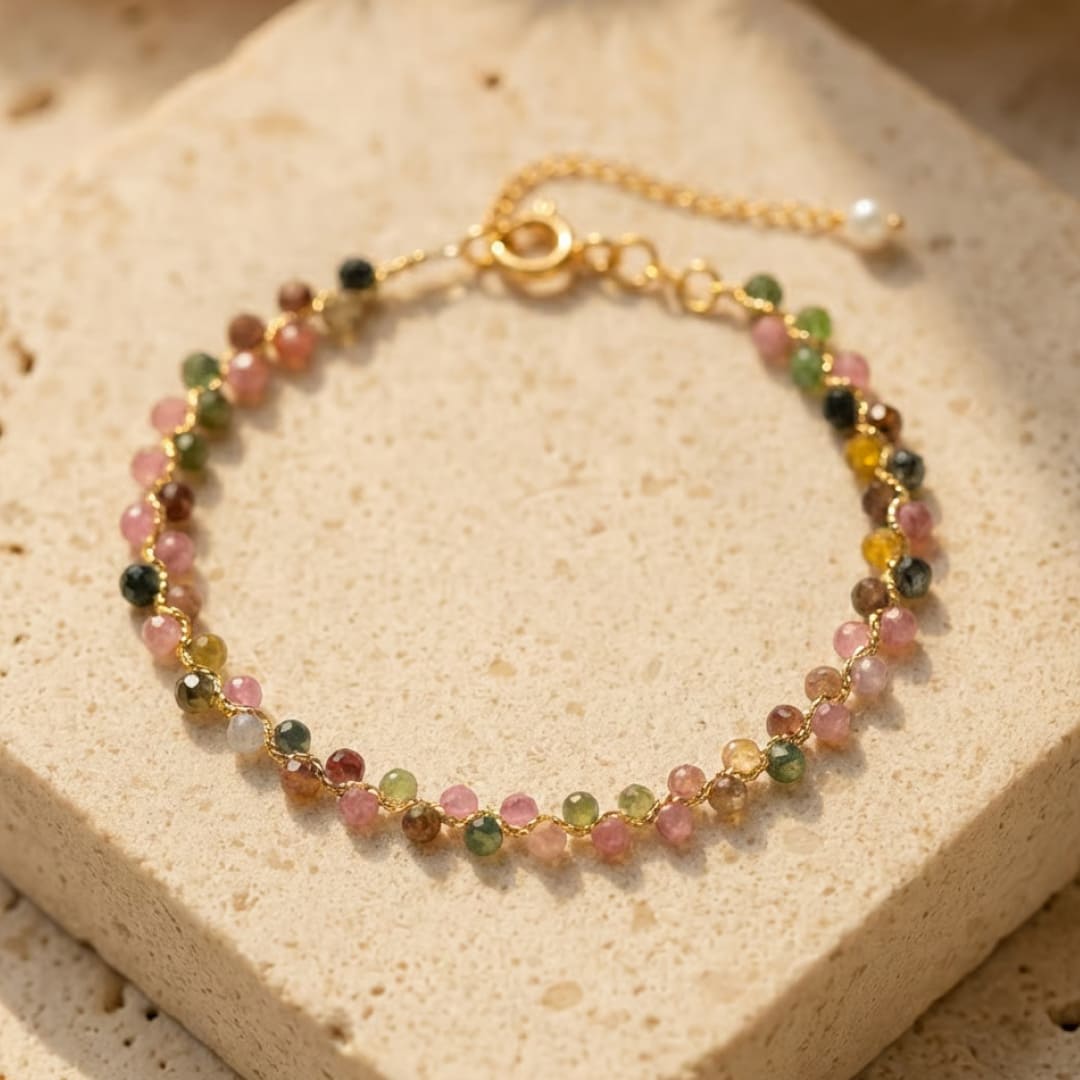 Bracelet Élégant en Tourmaline Multicolore - - L'Arbre des Chakras