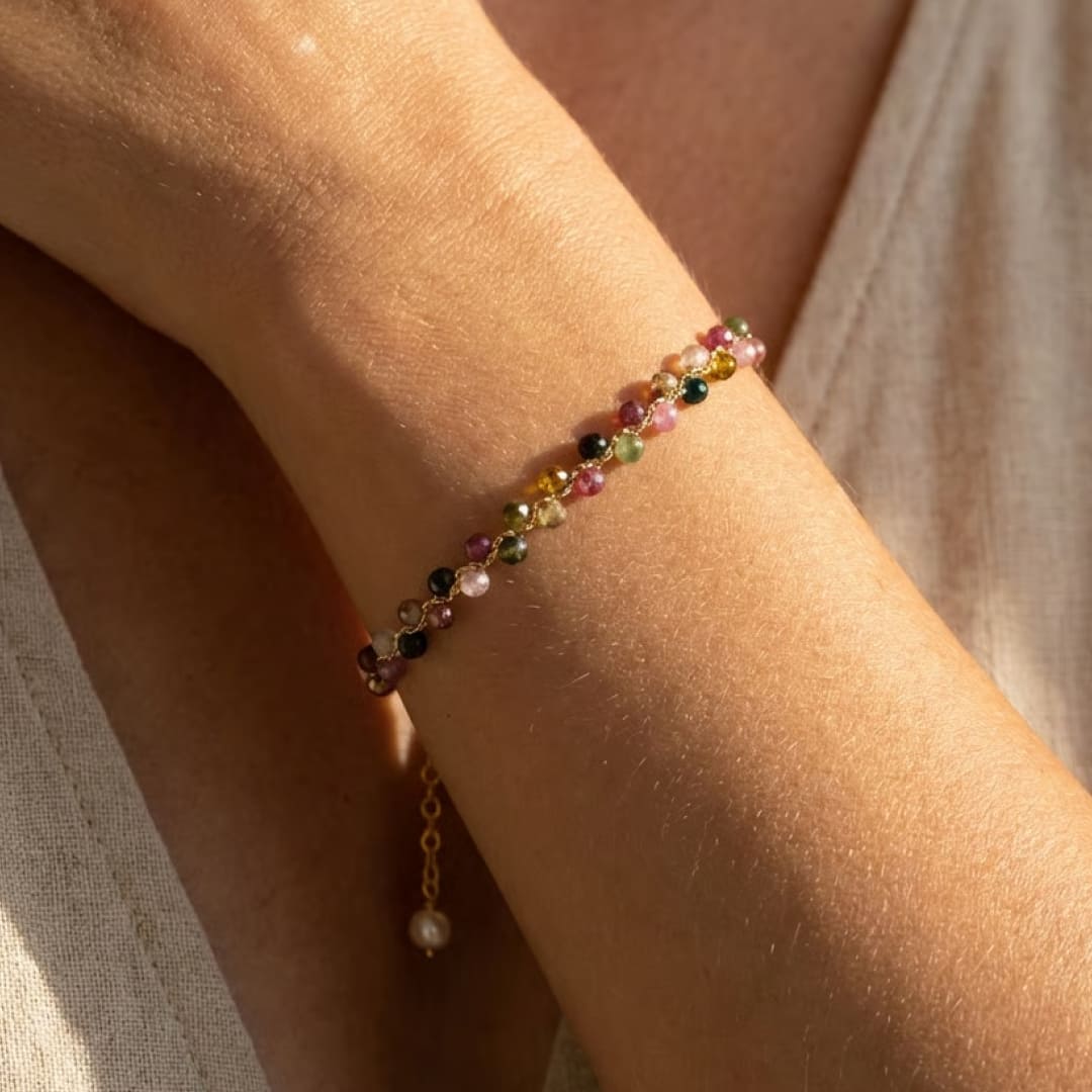 Bracelet Élégant en Tourmaline Multicolore - - L'Arbre des Chakras