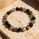 Bracelet "Protection Ultime" en Tourmaline, Oeil de Tigre & Labradorite - - L'Arbre des Chakras