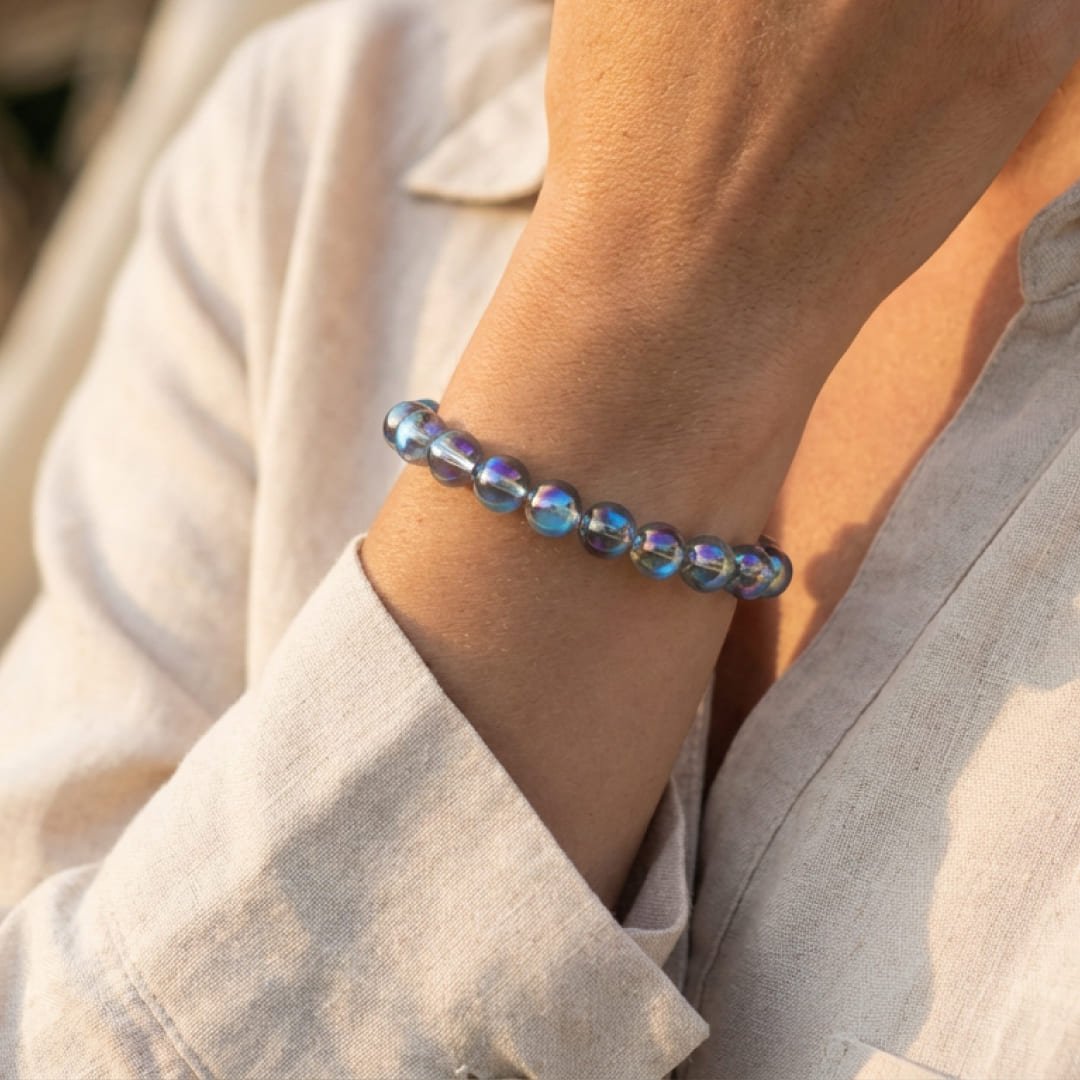 Bracelet "Énergie Céleste" en Aqua Aura - - L'Arbre des Chakras