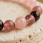 Bracelet "Amour Infini" en Quartz Rose, Grenat & Quartz Fraise - - L'Arbre des Chakras