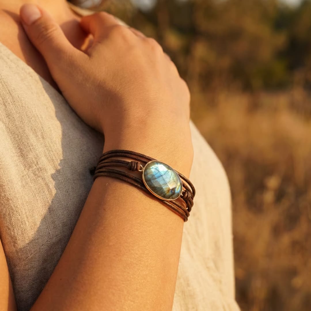 Bracelet "Bouclier de Lumière" en Labradorite - - L'Arbre des Chakras
