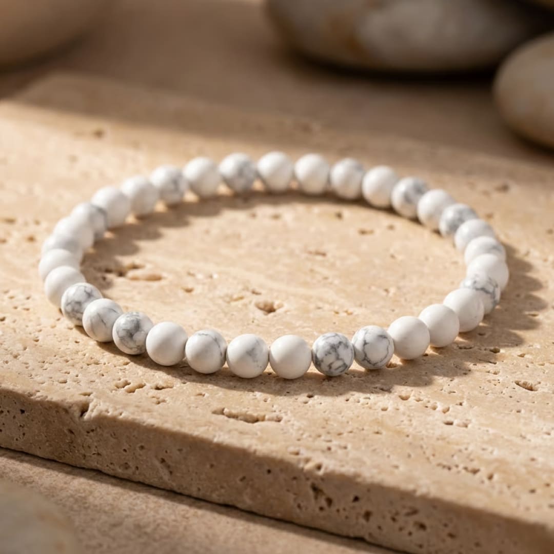 Bracelet Fin en Pierres Naturelles de 4mm - Howlite / 17cm - L'Arbre des Chakras