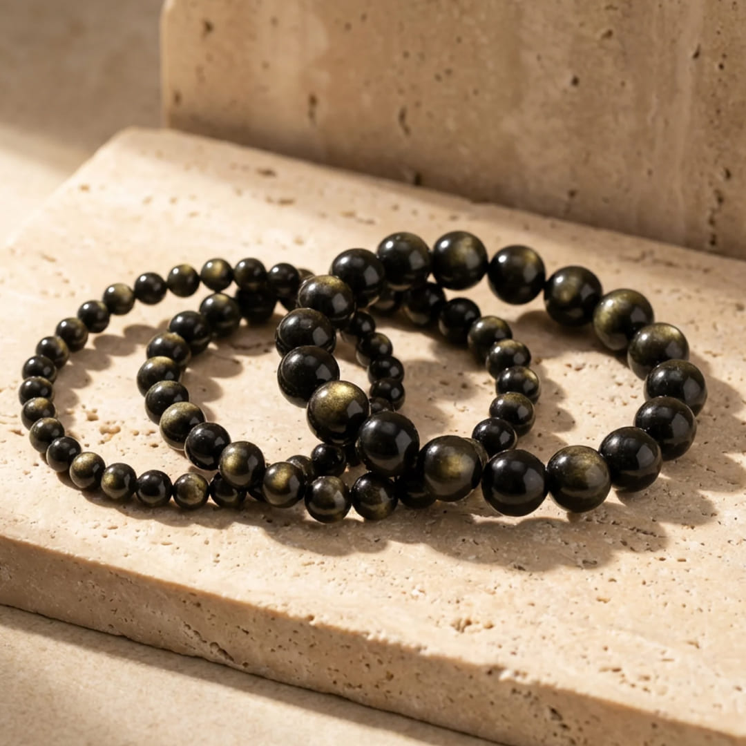 Bracelet "Bouclier de Lumière" en Obsidienne Dorée - - L'Arbre des Chakras