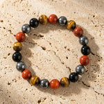 Bracelet "Ancrage & Protection" en Tourmaline, Jaspe Rouge, Hématite & Oeil de Tigre - - L'Arbre des Chakras