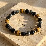 Bracelet "Confiance & Protection" en Oeil de Tigre, Hématite & Onyx - - L'Arbre des Chakras