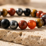 Bracelet "Ancrage & Protection" en Tourmaline, Jaspe Rouge, Hématite & Oeil de Tigre - - L'Arbre des Chakras