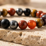 Bracelet "Ancrage & Protection" en Tourmaline, Jaspe Rouge, Hématite & Oeil de Tigre - - L'Arbre des Chakras