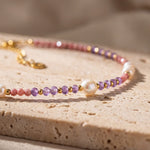 Collier "Éclat de Sérénité" en Rhodonite, Améthyste & Perles de Culture d'Eau Douce - - L'Arbre des Chakras
