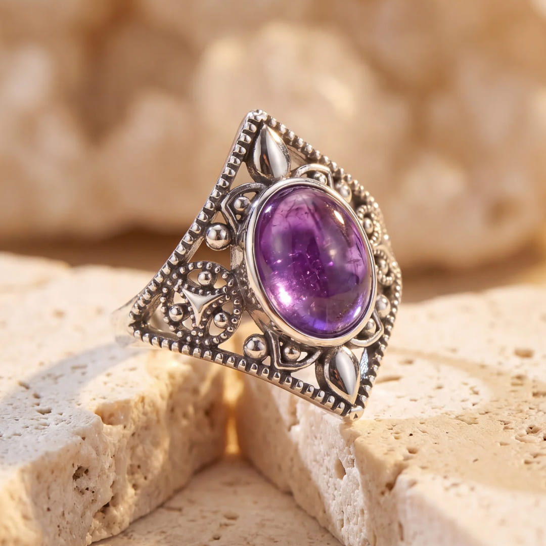 Bague "Quiétude Violette" en Améthyste - 6 - L'Arbre des Chakras
