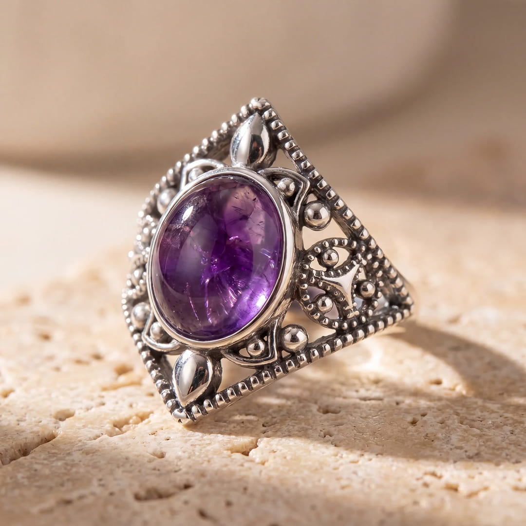 Bague "Oracle Violet" en Améthyste - - L'Arbre des Chakras