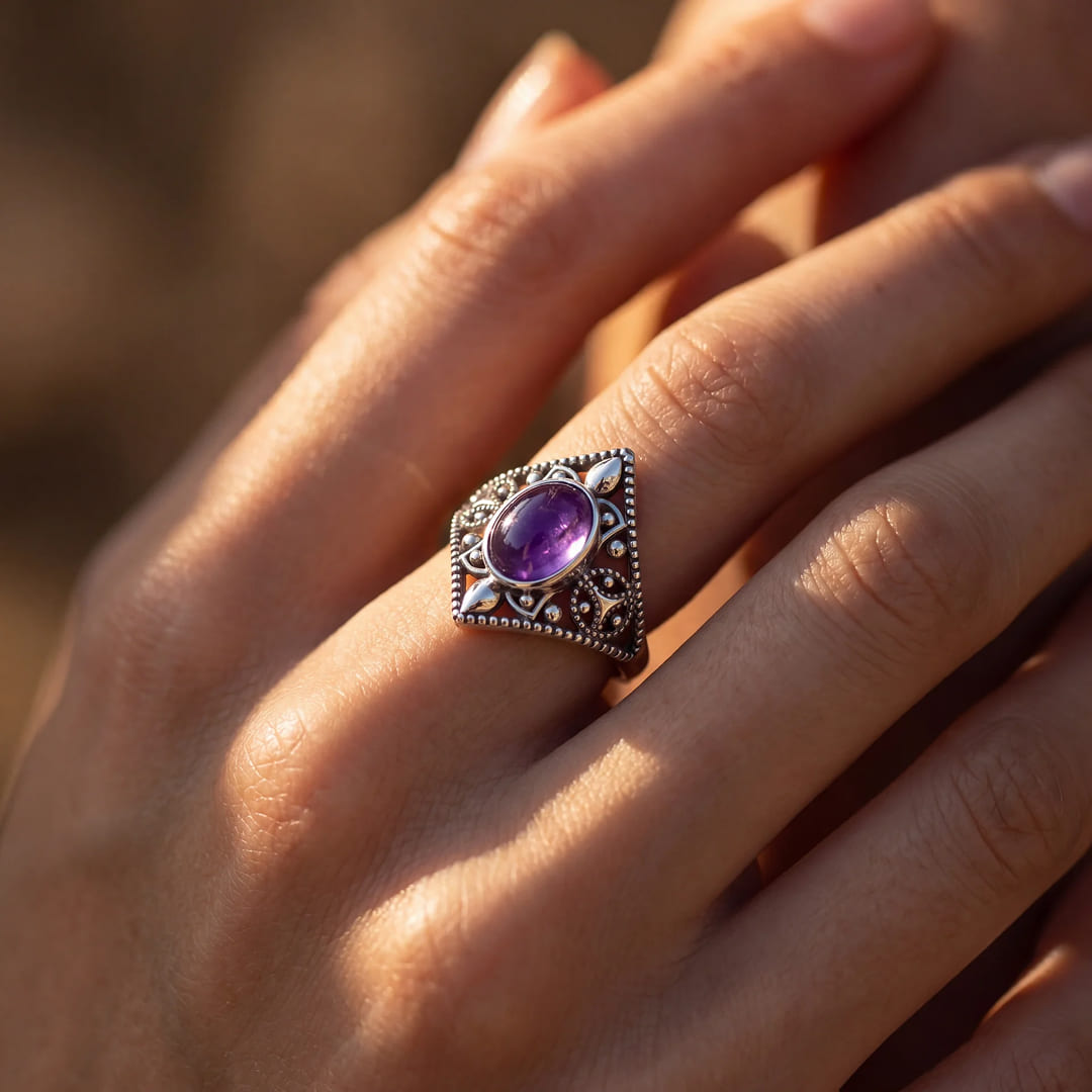 Bague "Oracle Violet" en Améthyste - - L'Arbre des Chakras