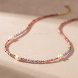 Collier "Éclat de Sérénité" en Rhodonite, Améthyste & Perles de Culture d'Eau Douce - - L'Arbre des Chakras