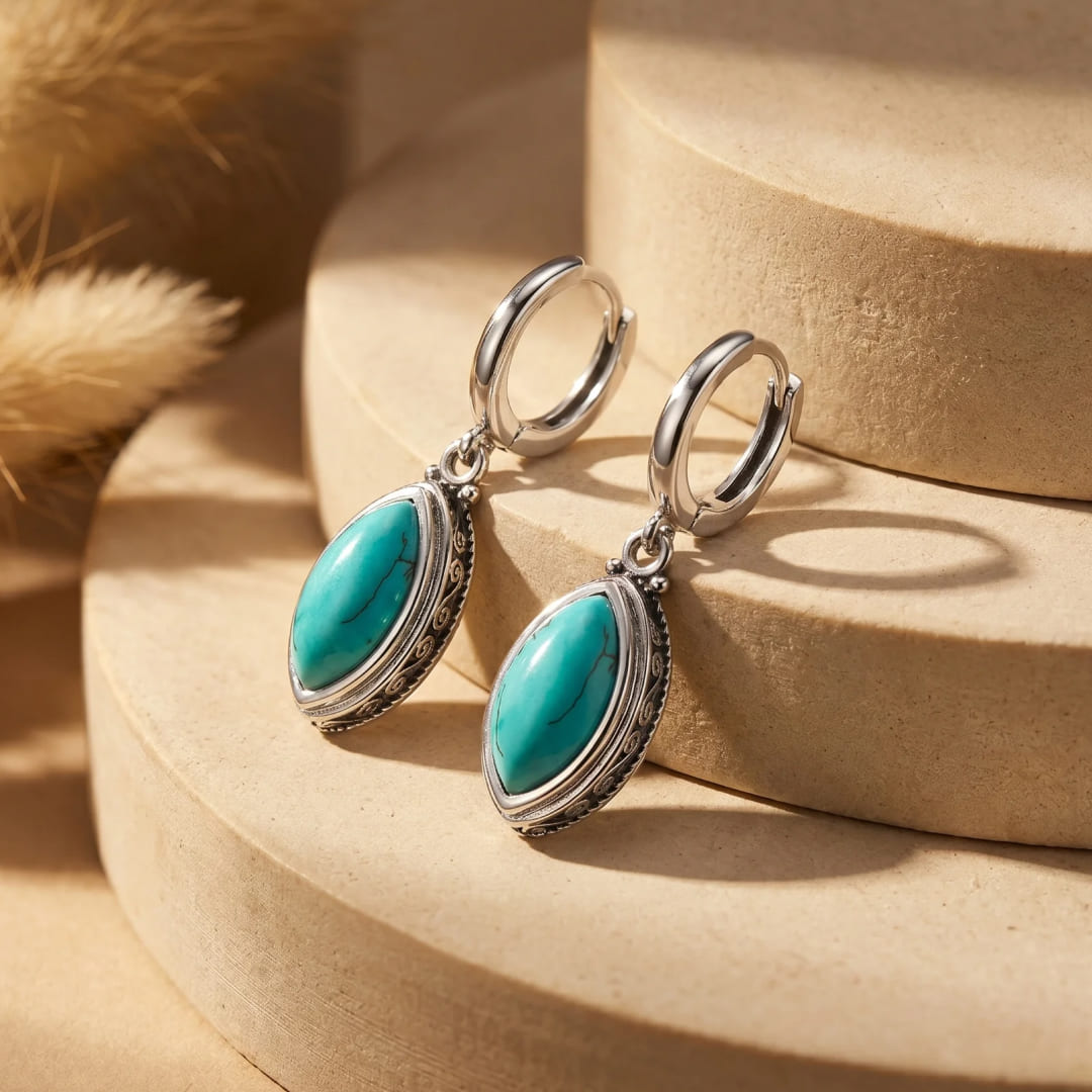Boucles d’Oreilles "Douce Harmonie" en Turquoise - - L'Arbre des Chakras