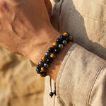 Bracelet Tressé Ajustable "Triple Protections" en Hématite, Oeil de Tigre & Obsidienne - - L'Arbre des Chakras
