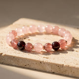 Bracelet "Amour Infini" en Quartz Rose, Grenat & Quartz Fraise - - L'Arbre des Chakras