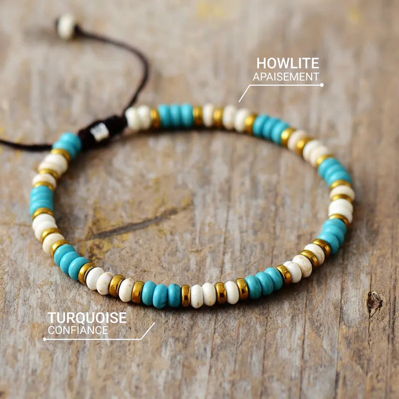 Bracelet "Vibration" en Turquoise & Howlite -  - L'Arbre des Chakras