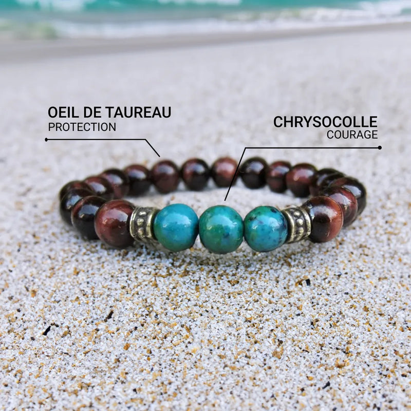 Bracelet "Équilibre Intérieur" en Oeil de Taureau & Chrysocolle -  - L'Arbre des Chakras