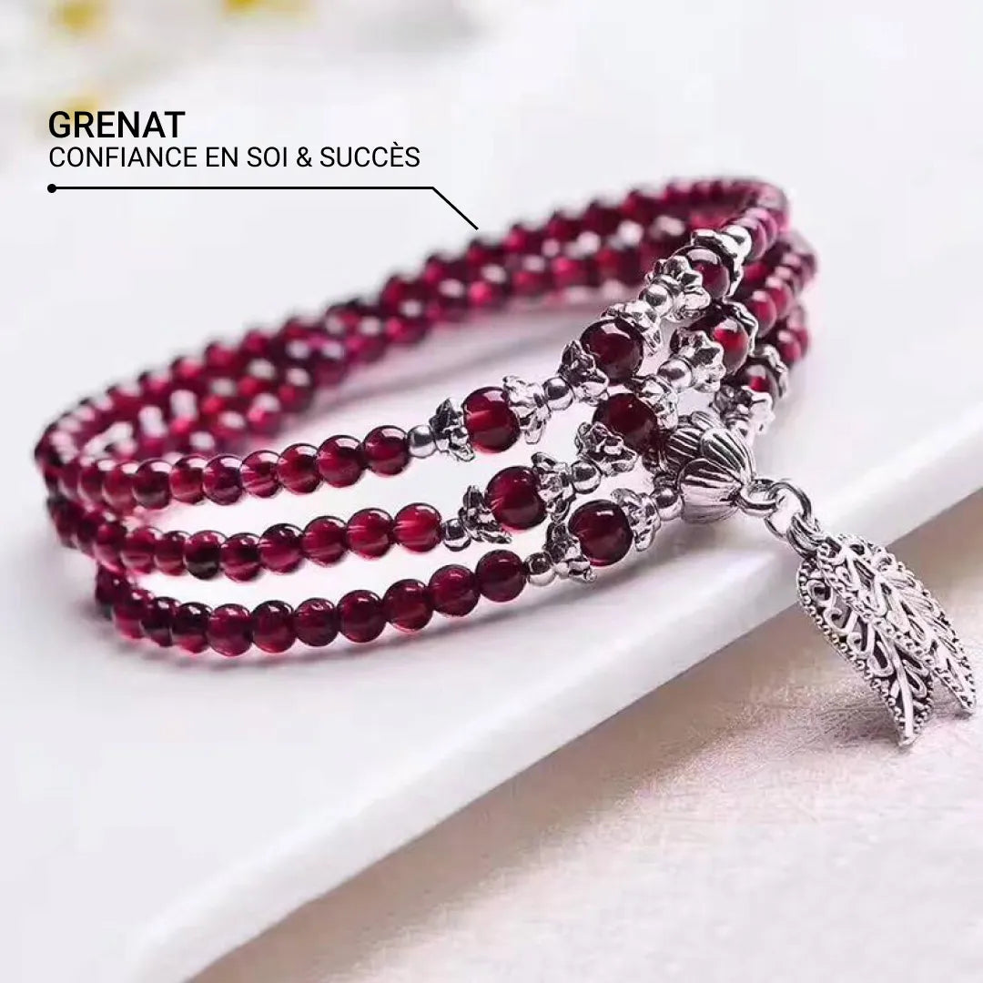 Bracelet Multi-tours "Abondance" en Grenat - - L'Arbre des Chakras