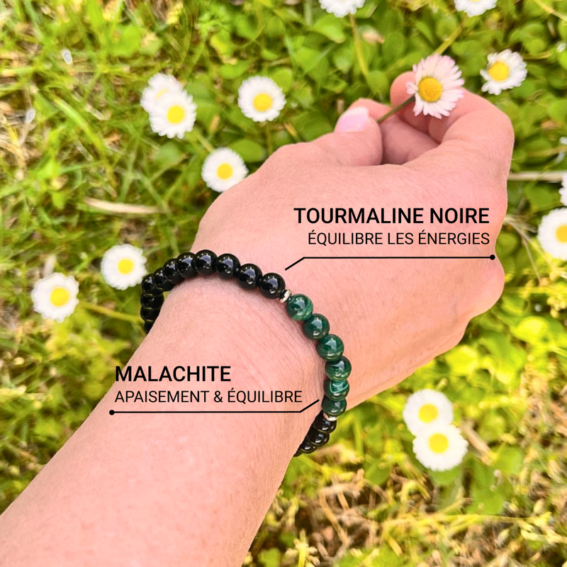 Bracelet &quot;Équilibre Énergétique&quot; en Malachite &amp; Tourmaline Noire -  - L&#39;Arbre des Chakras