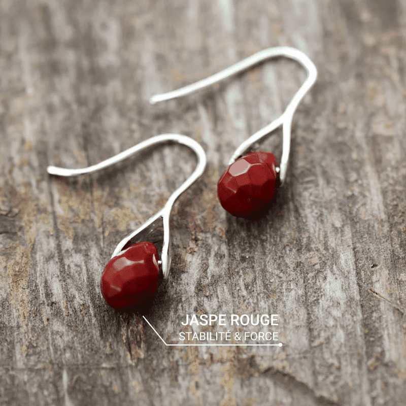 Boucles d’Oreilles Pendantes en Jaspe Rouge -  - L&#39;Arbre des Chakras