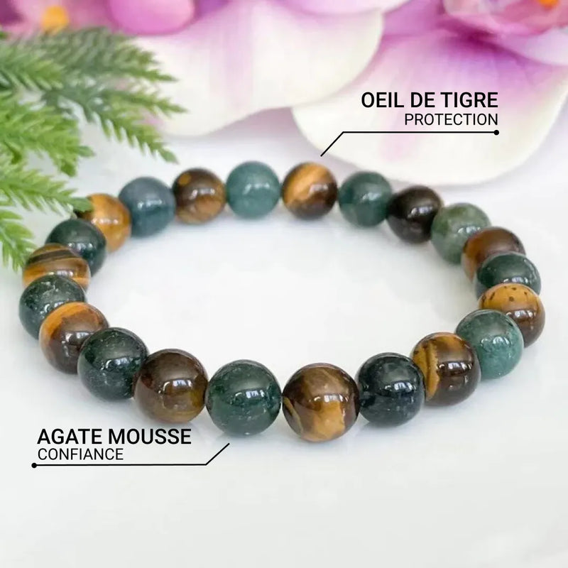 Bracelet &quot;Équilibre &amp; Protection&quot; en Oeil de Tigre &amp; Agate Mousse -  - L&#39;Arbre des Chakras