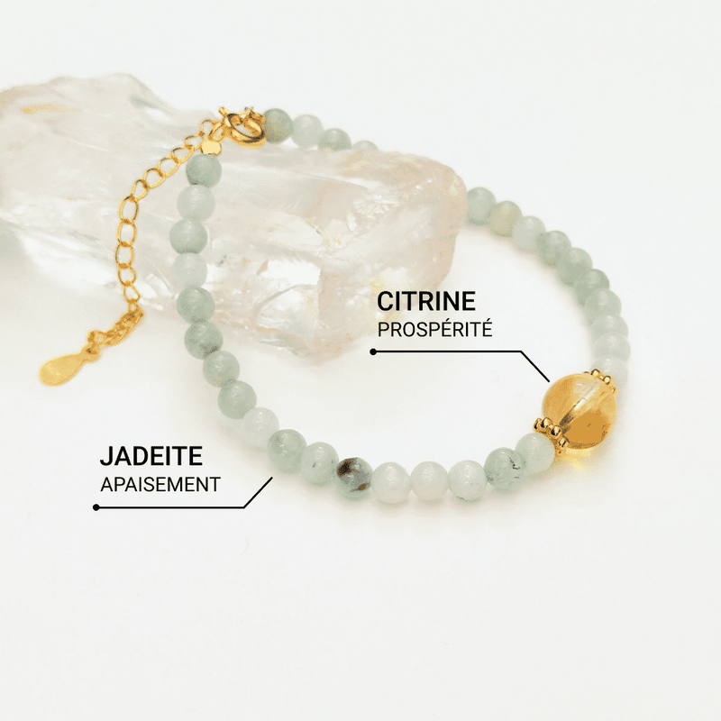 Bracelet "Éclat de Joie" en Jadéite & Citrine -  - L'Arbre des Chakras