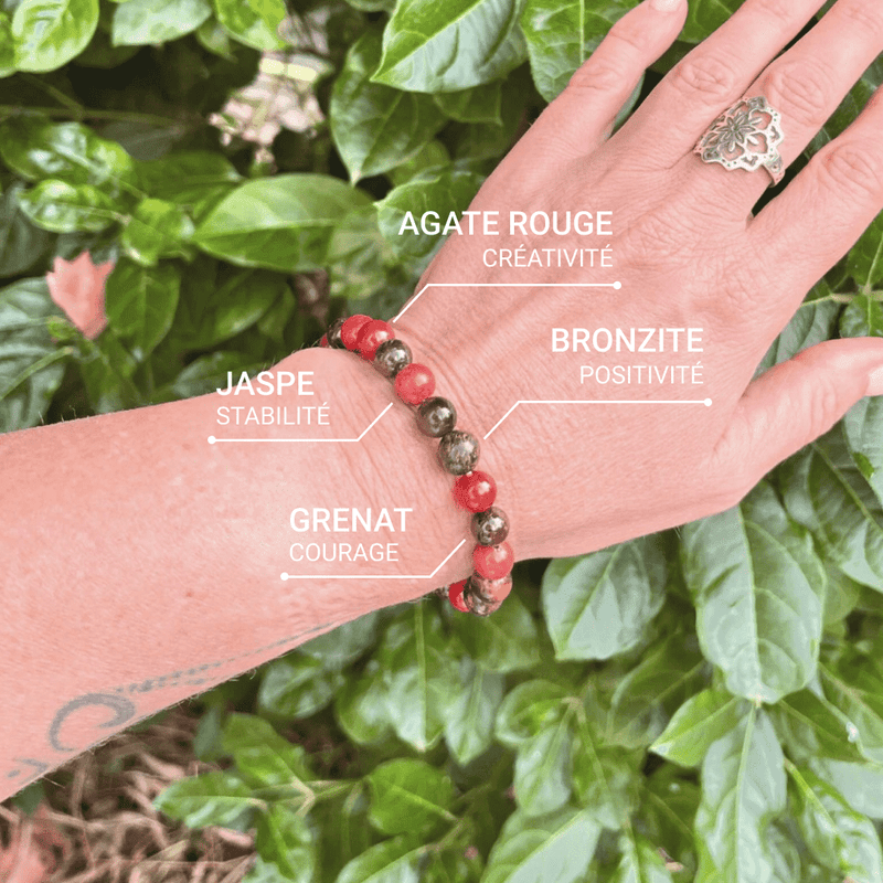 Bracelet "Chakra Racine" en Bronzite, Grenat, Jaspe & Agate Rouge -  - L'Arbre des Chakras