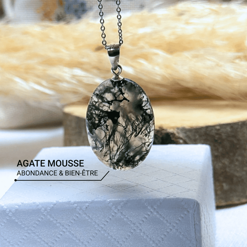 Pendentif "Sérénité Naturelle" en Agate Mousse -  - L'Arbre des Chakras