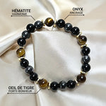 Bracelet "Confiance & Protection" en Oeil de Tigre, Hématite & Onyx -  - L'Arbre des Chakras