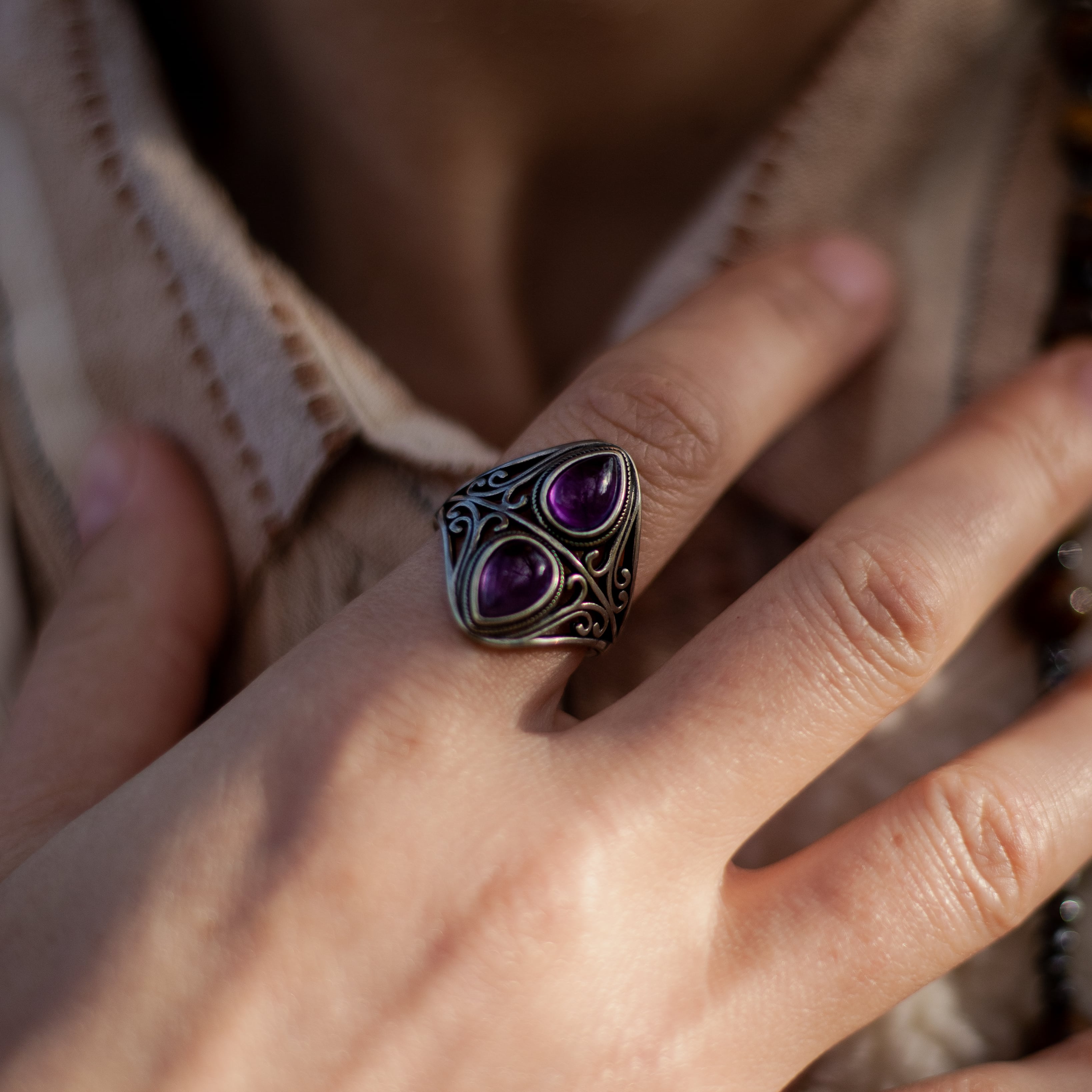 Bague "Esprit Intuitif" en Améthyste & Argent - - L'Arbre des Chakras