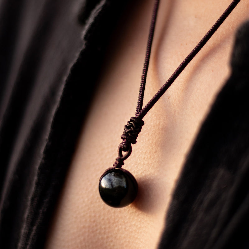 Pendentif "Sphère" en Obsidienne Dorée - - L'Arbre des Chakras