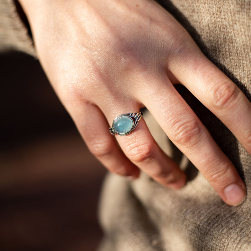 Bague Ajustable "Sensibilité" en Aigue-Marine & Argent - - L'Arbre des Chakras