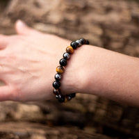 Bracelet "3 Protections" en Oeil de Tigre, Hématite & Obsidienne Noire - - L'Arbre des Chakras