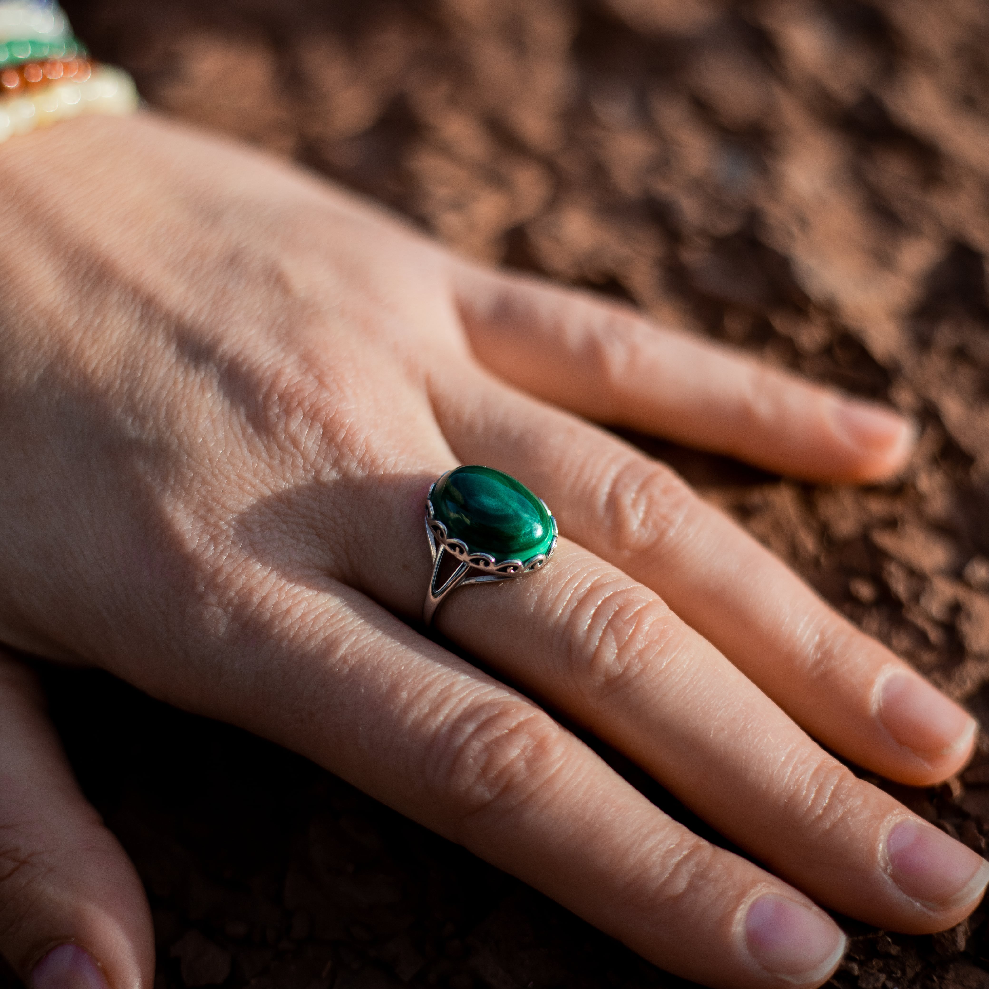 Bague Ajustable "Purification & Guérison" en Malachite - - L'Arbre des Chakras