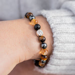 Bracelet "Force & Lumière" en Oeil de Tigre, Citrine, Hématite & Obsidienne - - L'Arbre des Chakras