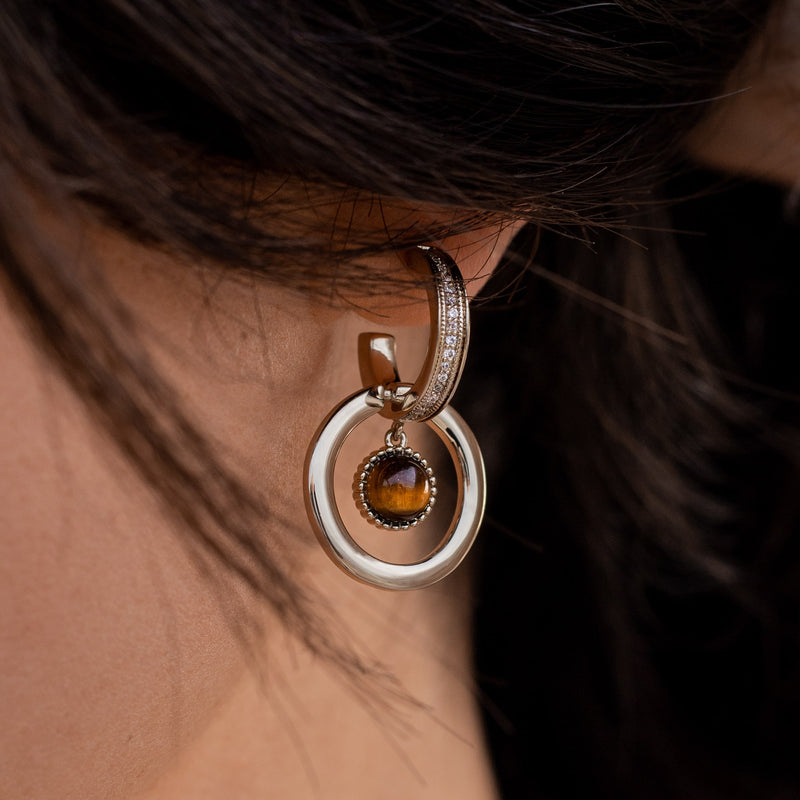 Boucles d’Oreilles "Éclat Félin" en Œil de Tigre & Plaqué Or - - L'Arbre des Chakras