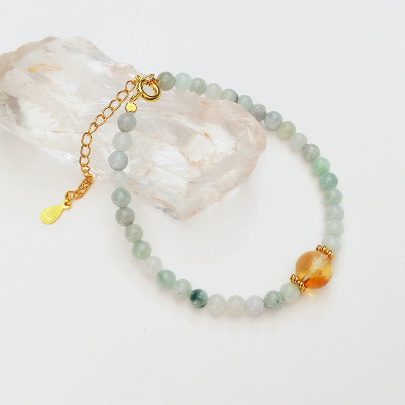 Bracelet "Éclat de Joie" en Jadéite & Citrine -  - L'Arbre des Chakras