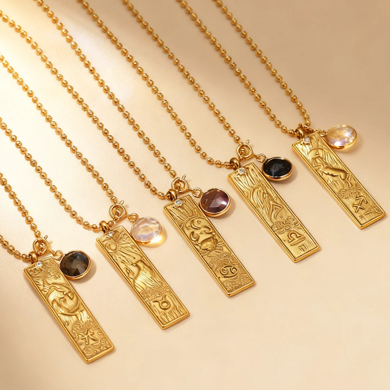 Collier Rectangle - Signe Astrologique et sa Pierre Naturelle - - L'Arbre des Chakras