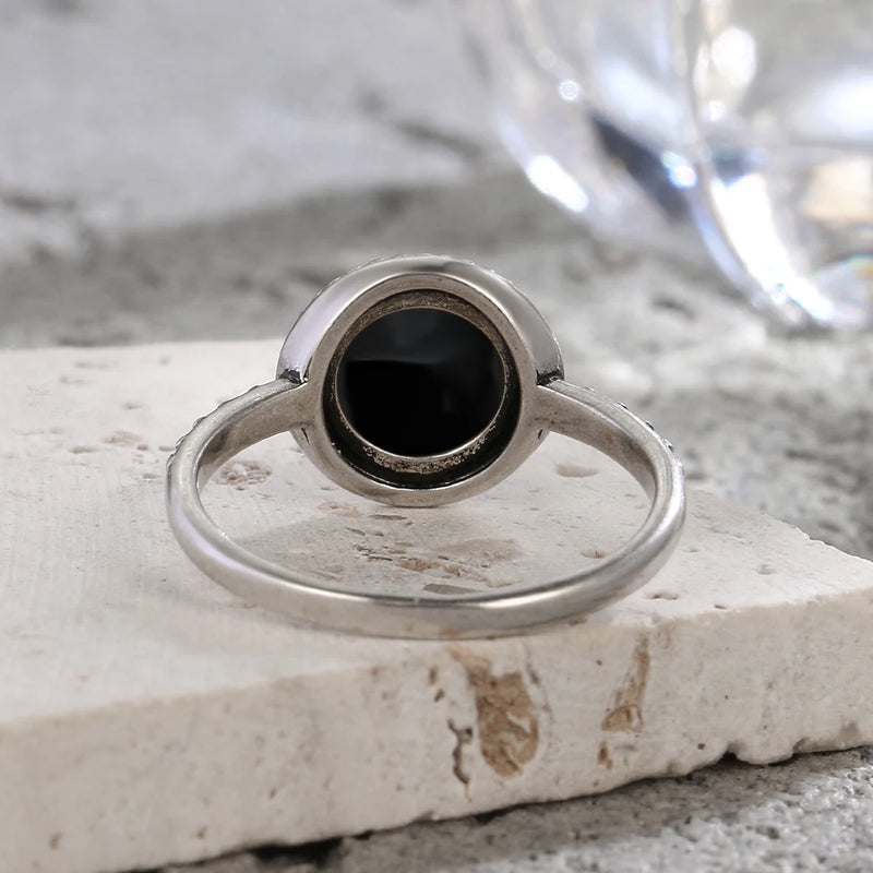 Bague Protectrice en Onyx Noir & Argent - - L'Arbre des Chakras