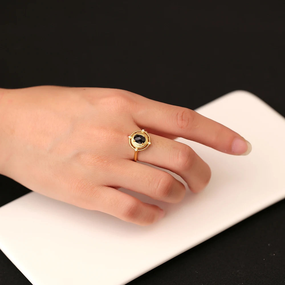Bague Ajustable "Noir Magnétique" - Spinelle Noir