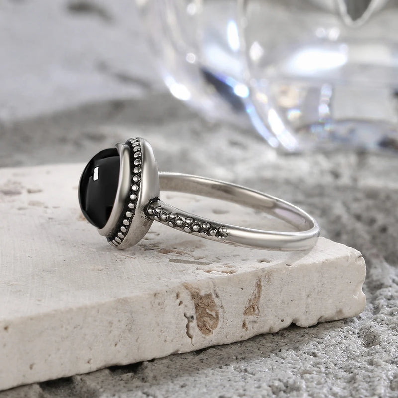 Bague Protectrice en Onyx Noir & Argent - - L'Arbre des Chakras