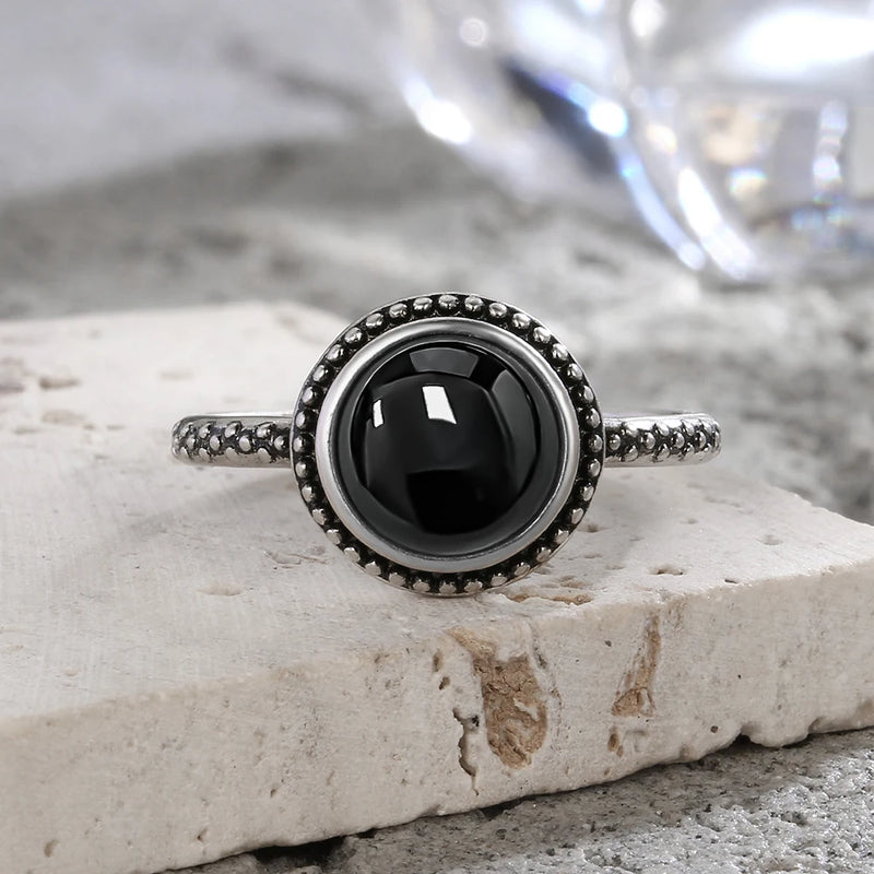 Bague Protectrice en Onyx Noir & Argent - - L'Arbre des Chakras