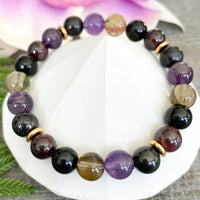 Bracelet "Harmonie & Protection" en Shungite, Quartz Fumé, Améthyste & Grenat -  - L'Arbre des Chakras