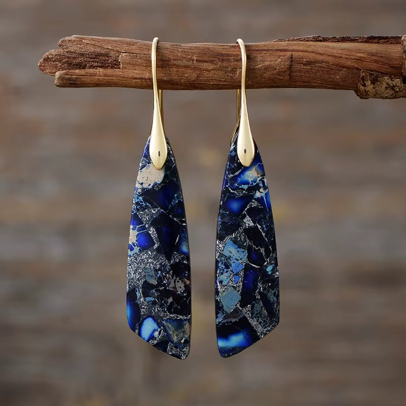 Boucles d'Oreilles Pendantes en Jaspe Bleu - - L'Arbre des Chakras