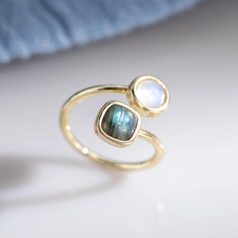 Bague "Isha" en Labradorite & Pierre de Lune