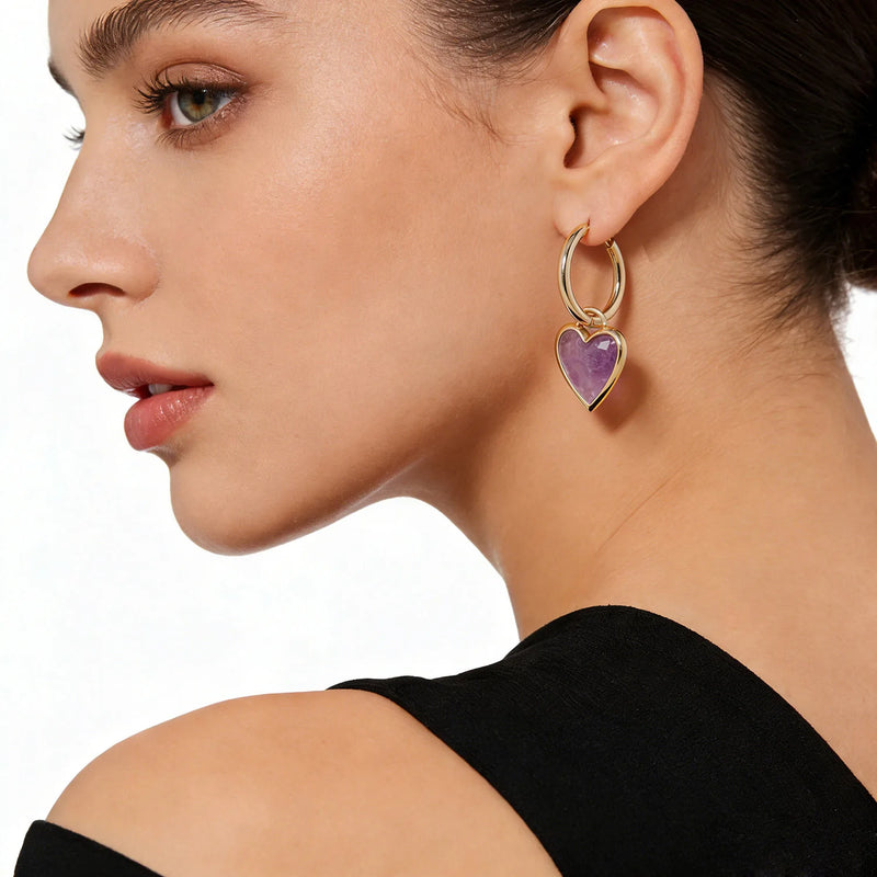 Créoles Cœur "Apaisement" en Améthyste - - L'Arbre des Chakras